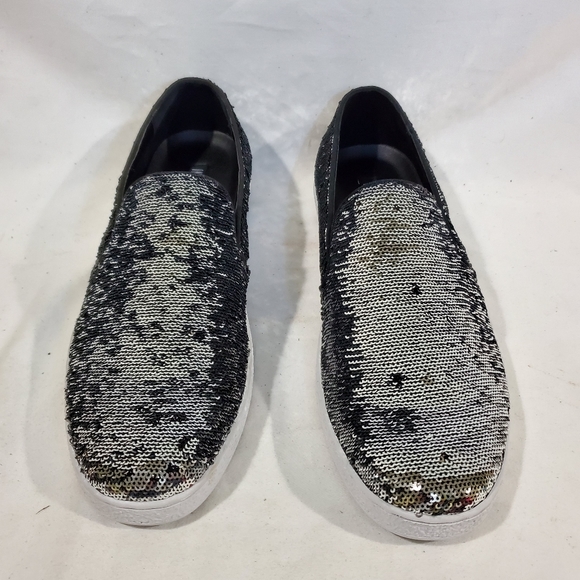 Men's Silver Flash Sequin Slip On Casual Sneakers - Picture 4 of 7